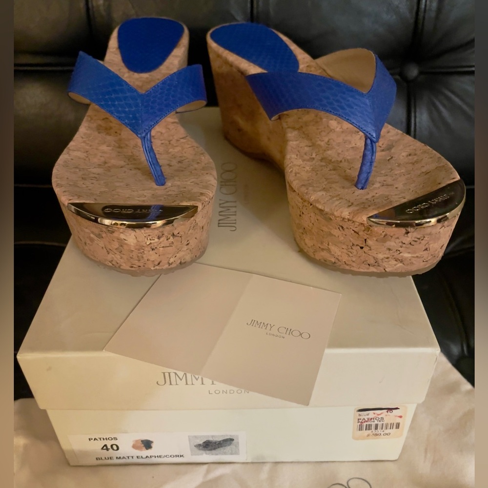 Beautiful Rare Caribbean blue color Authentic Jimmy Choo Pathos cork sandals